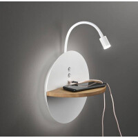 Fabas Luce Dual Wand-Leseleuchte LED 1x9W (Backligt) und 1x65W (Leselicht) Metall weiß und Eichenholz